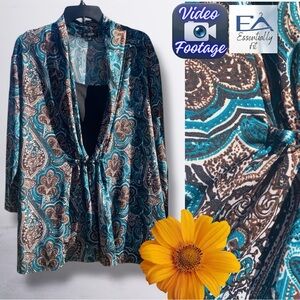 Notations Plus Size 3X Teal Paisley Beaded Front with Built-In Tank Top